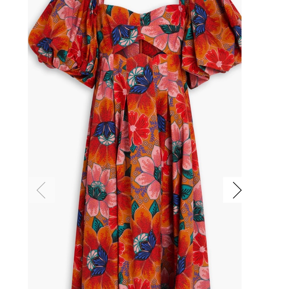 FARM Rio Floral Midi Dress - Red and Orange